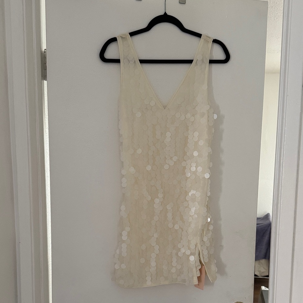 SHEIN Cream Sleeveless Sequin Dress